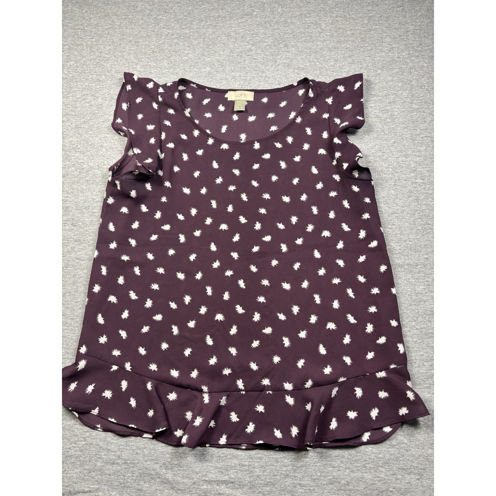 LOFT Plum/Burgundy Floral‎ Flutter Sleeve Peplum Top Blouse